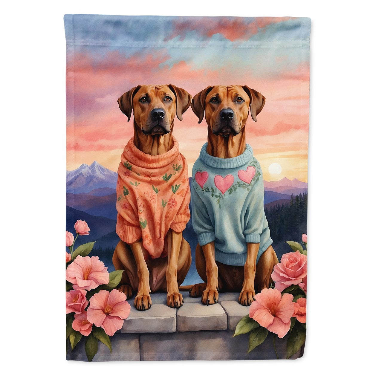 Rhodesian Ridgeback Two Hearts House Flag