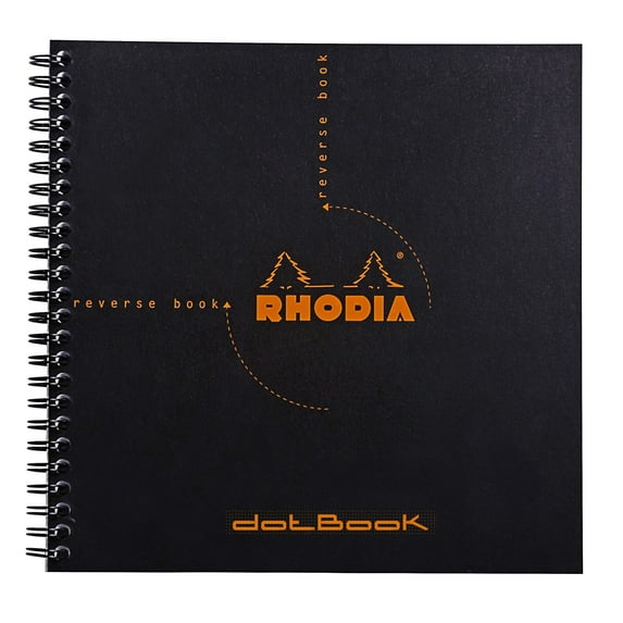 Rhodia Reverse Wirebound Notebook - Black, Dot Grid, 8-1/4" x 8-1/4"