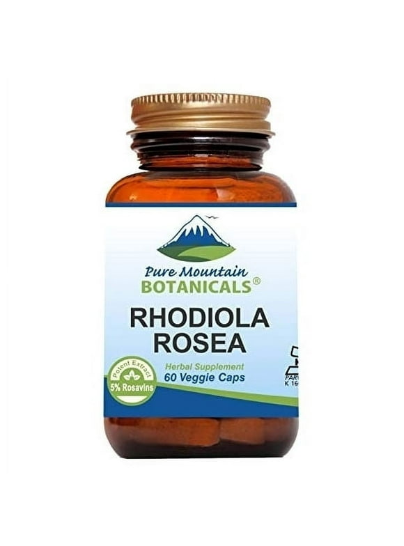 Rhodiola Rosea Capsules Kosher Vegan Herbal Supplements Brown Glass Bottle (60 Caps) (250 mg)