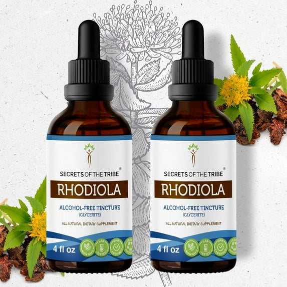 Secrets Of The Tribe Rhodiola Tincture Dietary Supplement, Natural Herbal Extract for Stress Support, Rhodiola (Rhodiola rosea) Dried Root, Alcohol-Free Extract, Drops 2x4 oz