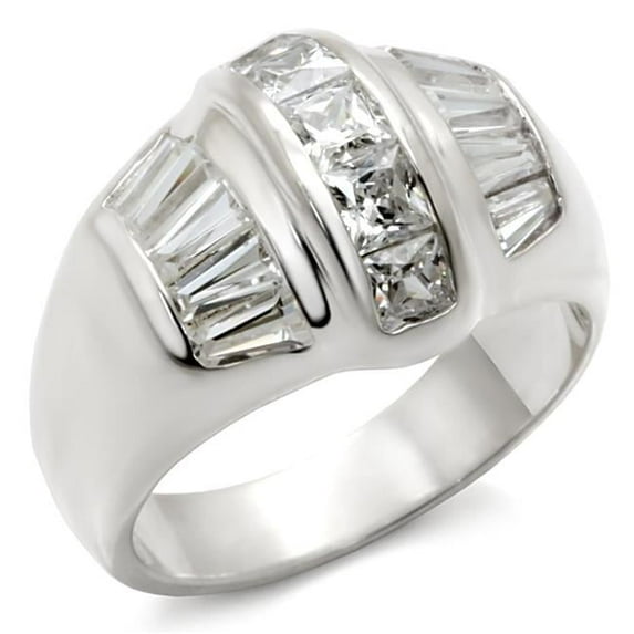 Rhodium 925 Sterling Silver Ring with AAA Grade CZ, Clear - Size 7
