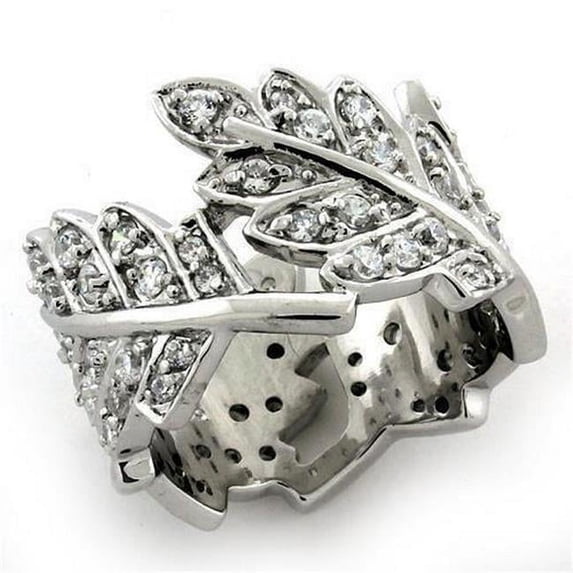 Rhodium 925 Sterling Silver Ring with AAA Grade CZ, Clear - Size 8