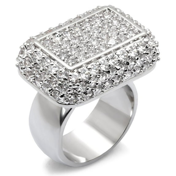 Sterling Silver Ring AAA GRD CZ Clear 7X196 for Women Style Rhodium