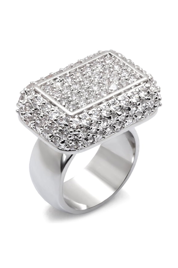 Sterling Silver Ring AAA GRD CZ Clear 7X196 for Women Style Rhodium