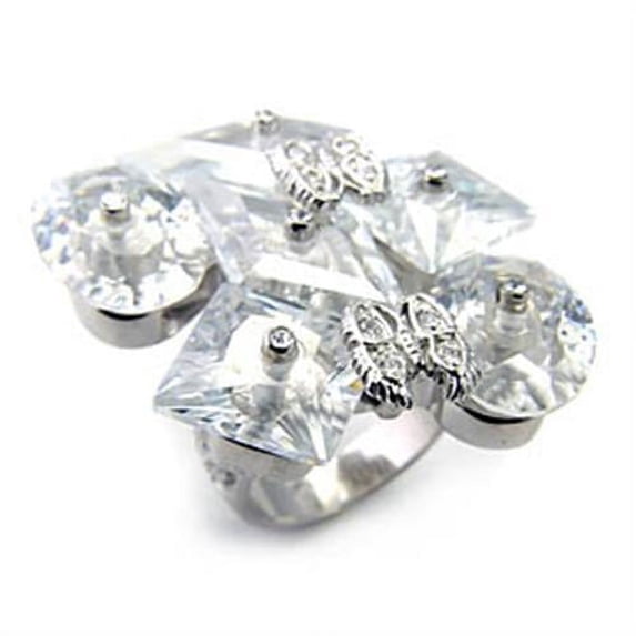 Sterling Silver Ring AAA GRD CZ Clear 7X350 for Women Style Rhodium