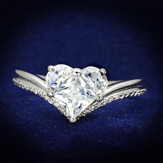 Rhodium 925 Sterling Silver Ring with AAA Grade CZ in Clear for Women Clear Stone Color Style TS118 Size 7