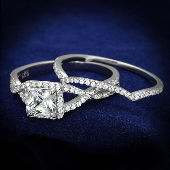 Rhodium 925 Sterling Silver Ring with AAA Grade CZ in Clear for Women Clear Stone Color Style TS420 Size 9