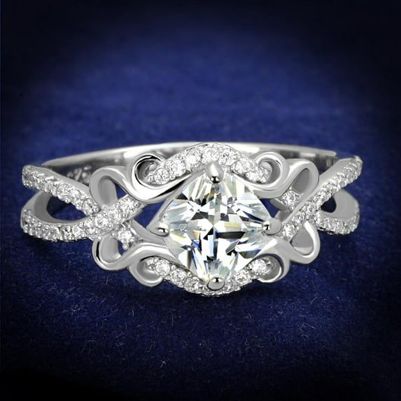 Rhodium 925 Sterling Silver Ring with AAA Grade CZ in Clear for Women Clear Stone Color Style TS421 Size 10