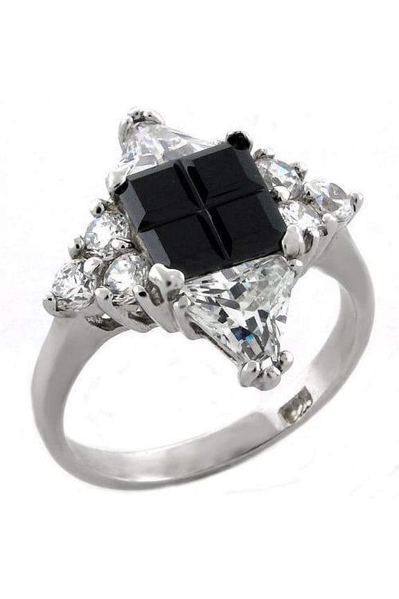 Sterling Silver Ring AAA GRD CZ Jet LOAS1031 for Women Style Rhodium