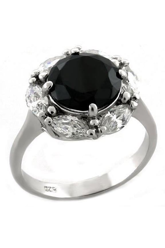 Sterling Silver Ring AAA GRD CZ Jet LOAS1044 for Women Style Rhodium
