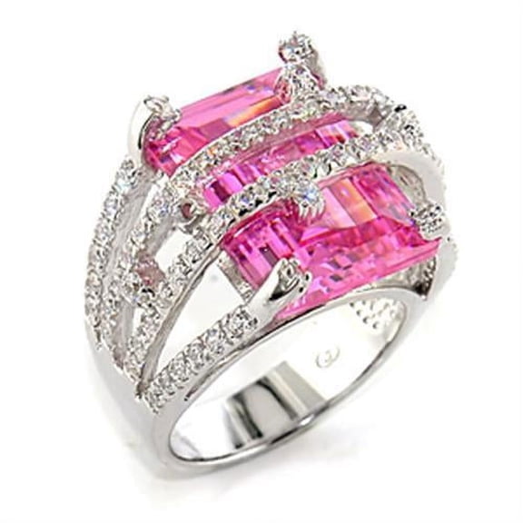 Rhodium 925 Sterling Silver Ring with AAA Grade CZ in Rose for Women Style 8X013