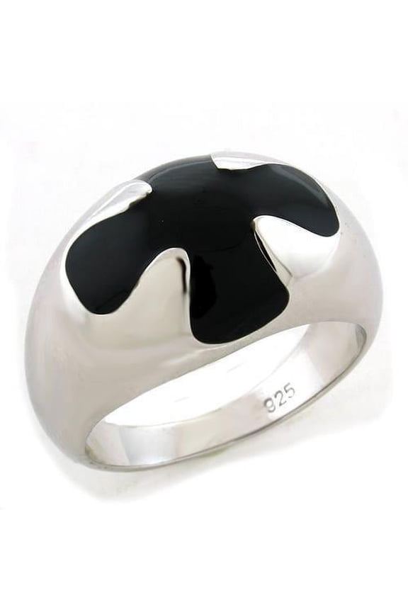 Rhodium 925 Sterling Silver Ring with Epoxy in Jet for Women Jet Stone Color Style LOAS1169 Size 8