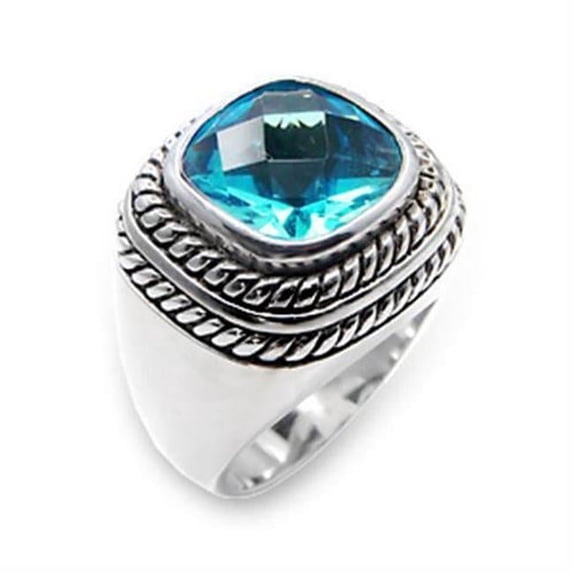 Rhodium 925 Sterling Silver Ring with Synthetic Spinel, Sea Blue - Size 5