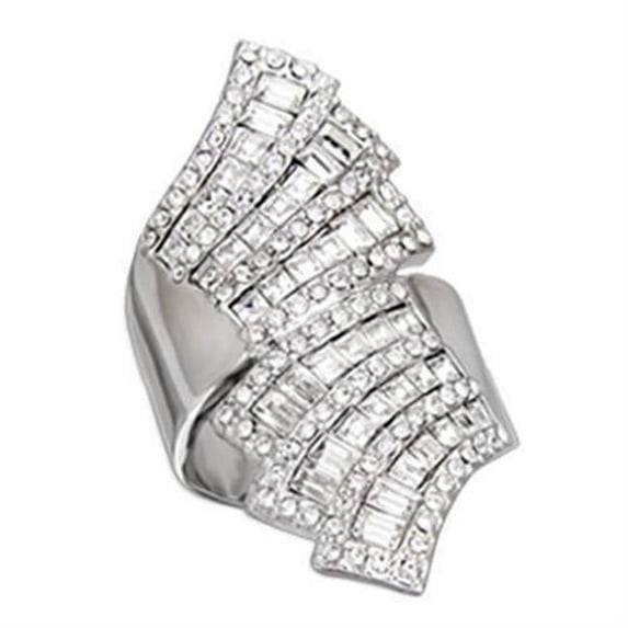 Rhodium 925 Sterling Silver Ring with Top Grade Crystal, Clear - Size 8