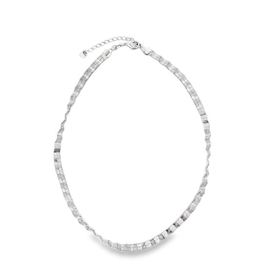 Rhodium Abstract Crumbled Twist Herringbone Bracelet (I135B)