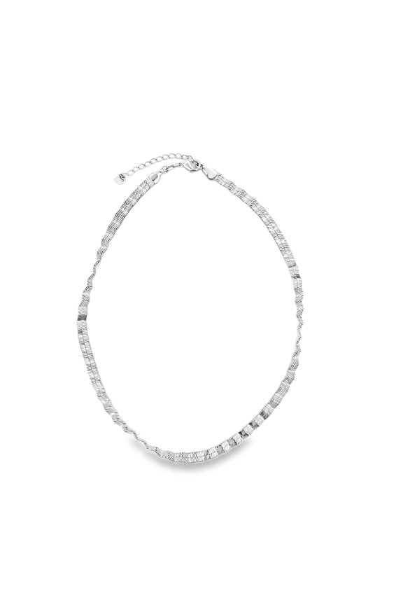 Rhodium Abstract Crumbled Twist Herringbone Bracelet (I135B)