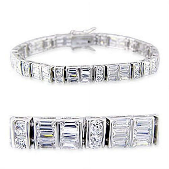 Rhodium Brass Bracelet with AAA Grade CZ in Clear for Women Clear Stone Color Style 32024 Size 7