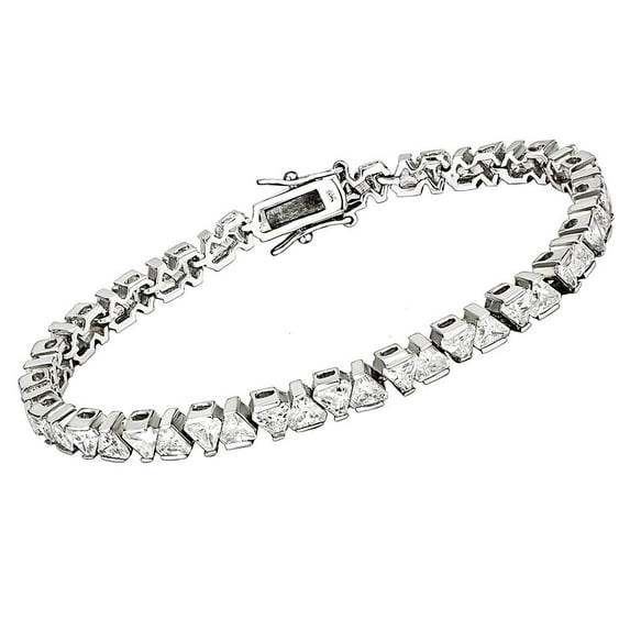 Rhodium Brass Bracelet with AAA Grade CZ in Clear for Women Clear Stone Color Style 47302 Size 7
