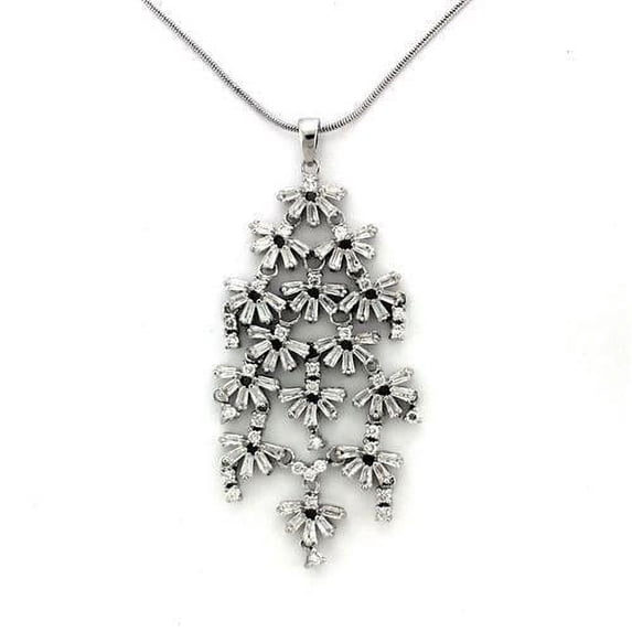 Rhodium Brass Chain Pendant with AAA Grade CZ in Clear for Women Clear Stone Color Style LOA1311 Size 16