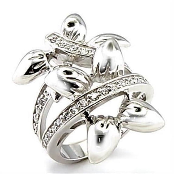 Rhodium Brass Ring with AAA Grade CZ, Clear - Size 7