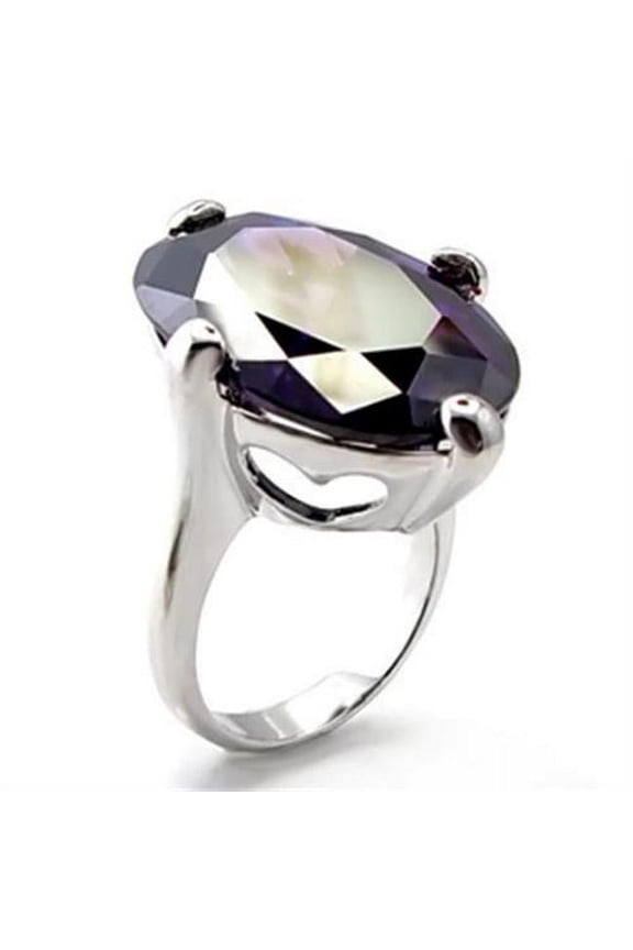 Rhodium Brass Ring with AAA Grade CZ, Amethyst - Size 5