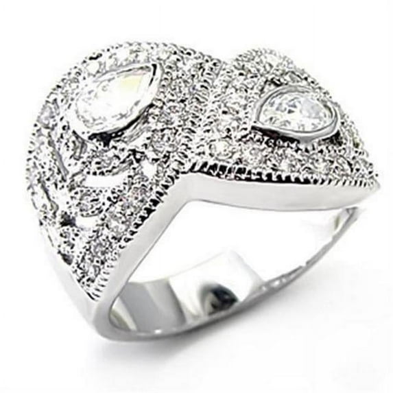 Rhodium Brass Ring with AAA Grade CZ, Clear - Size 10