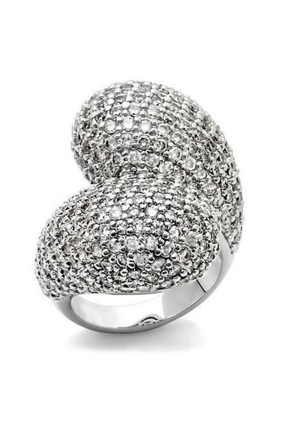 Rhodium Brass Ring with AAA Grade CZ, Clear - Size 7