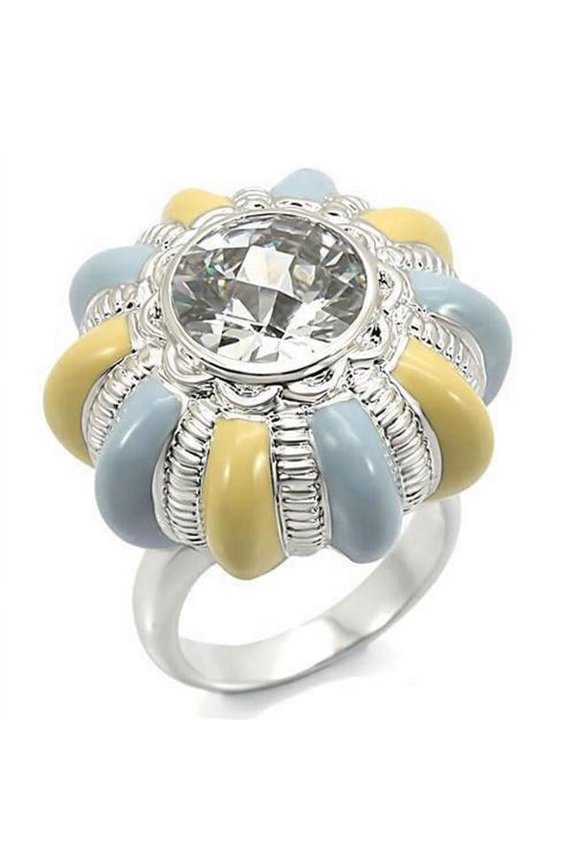 Rhodium Brass Ring with AAA Grade CZ, Clear - Size 7