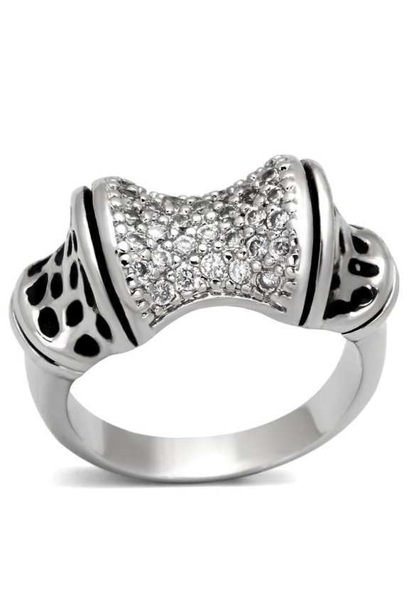 Rhodium Brass Ring with AAA Grade CZ, Clear - Size 7