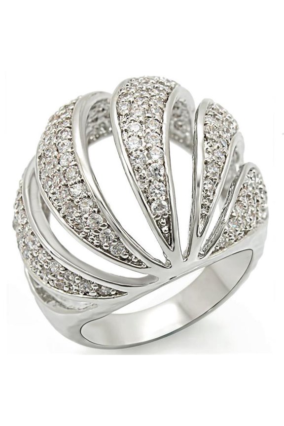 Rhodium Brass Ring with AAA Grade CZ, Clear - Size 7