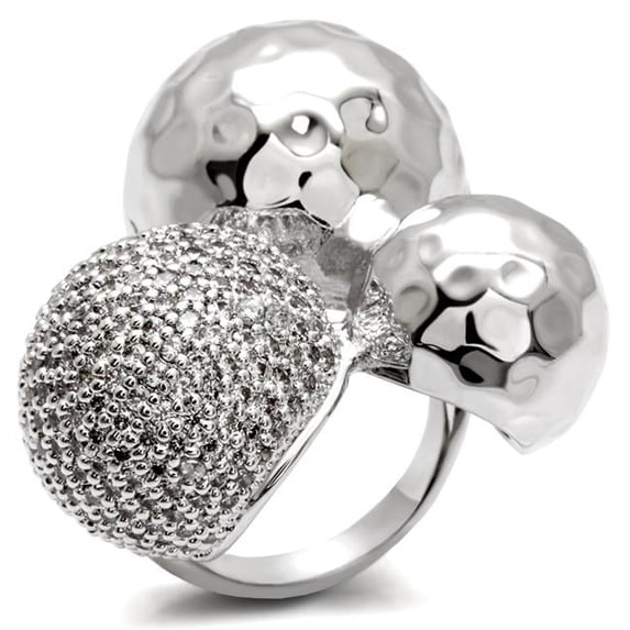 Rhodium Brass Ring with AAA Grade CZ, Clear - Size 7
