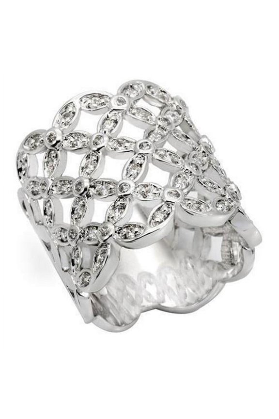 Rhodium Brass Ring with AAA Grade CZ, Clear - Size 7