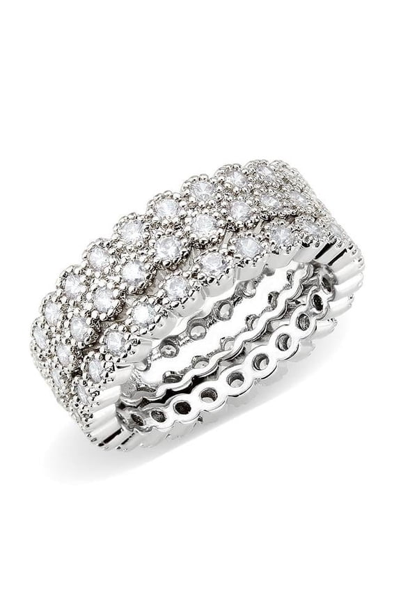 Rhodium Brass Ring with AAA Grade CZ, Clear - Size 7