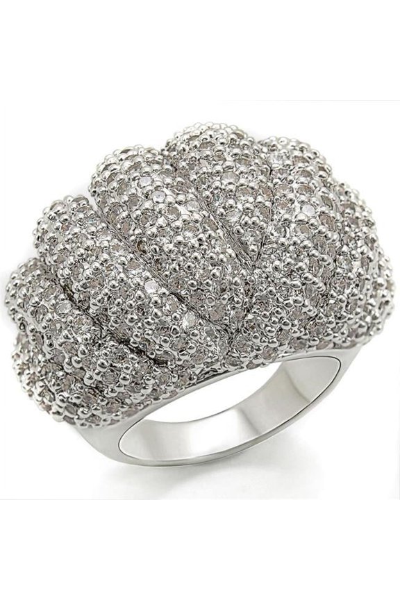 Rhodium Brass Ring with AAA Grade CZ, Clear - Size 7