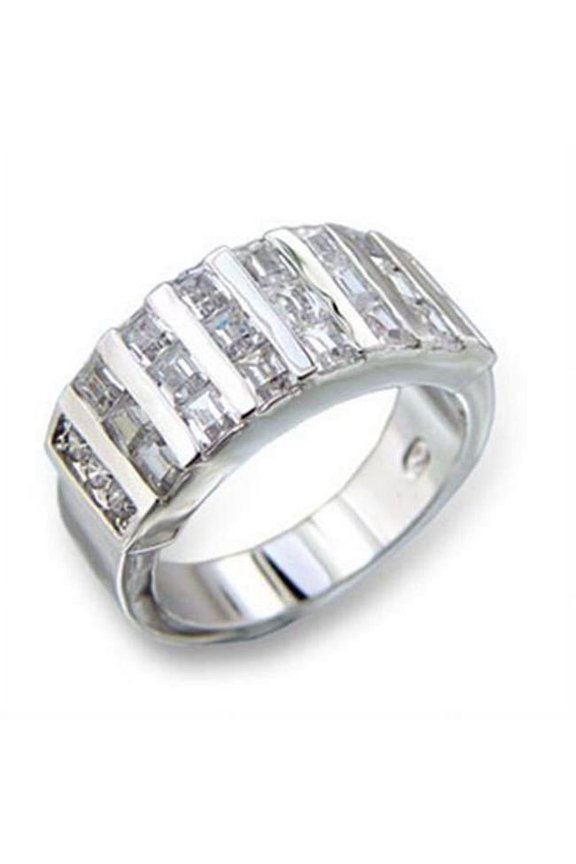 Rhodium Brass Ring with AAA Grade CZ, Clear - Size 7
