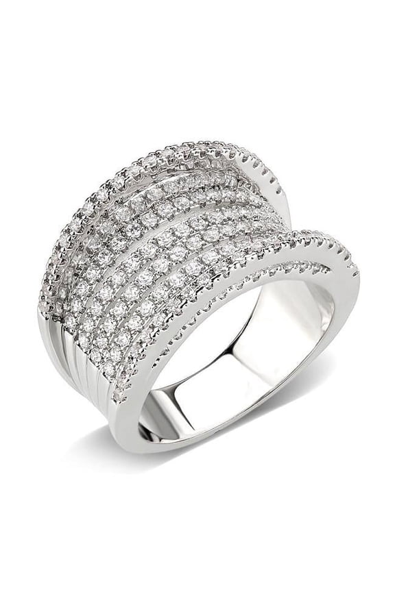 Rhodium Brass Ring with AAA Grade CZ, Clear - Size 7