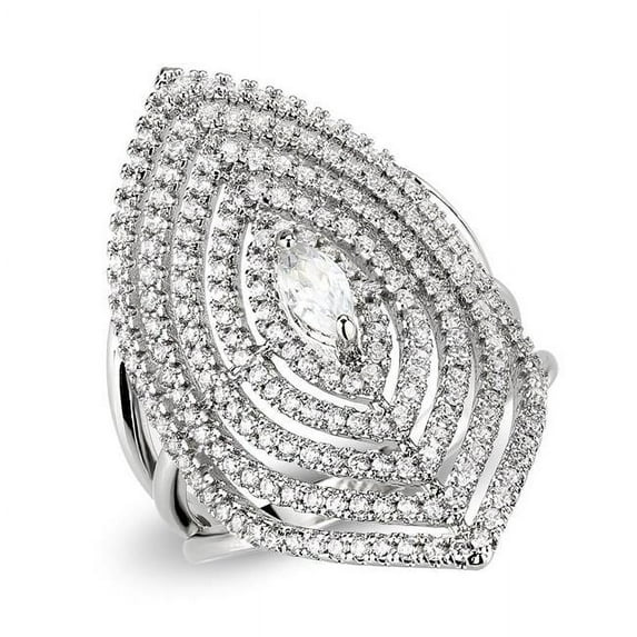 Rhodium Brass Ring with AAA Grade CZ, Clear - Size 7