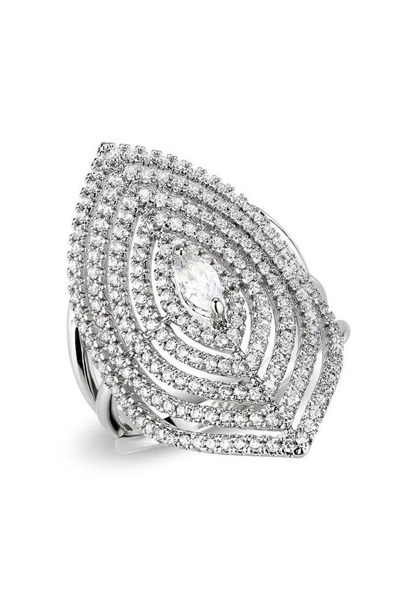 Rhodium Brass Ring with AAA Grade CZ, Clear - Size 7