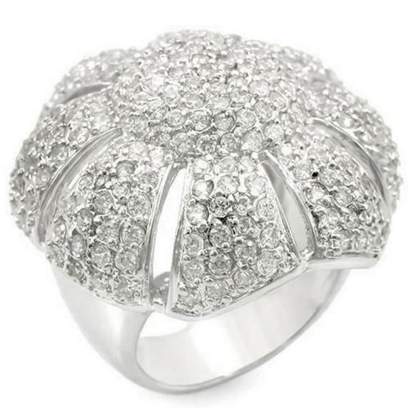 Rhodium Brass Ring with AAA Grade CZ, Clear - Size 7