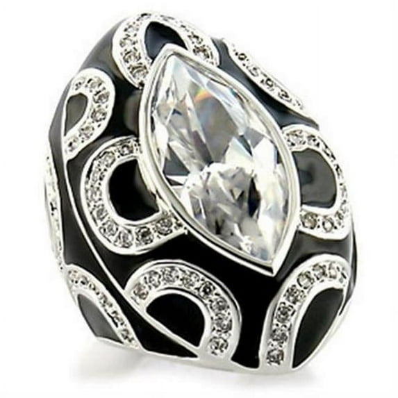 Rhodium Brass Ring with AAA Grade CZ, Clear - Size 8