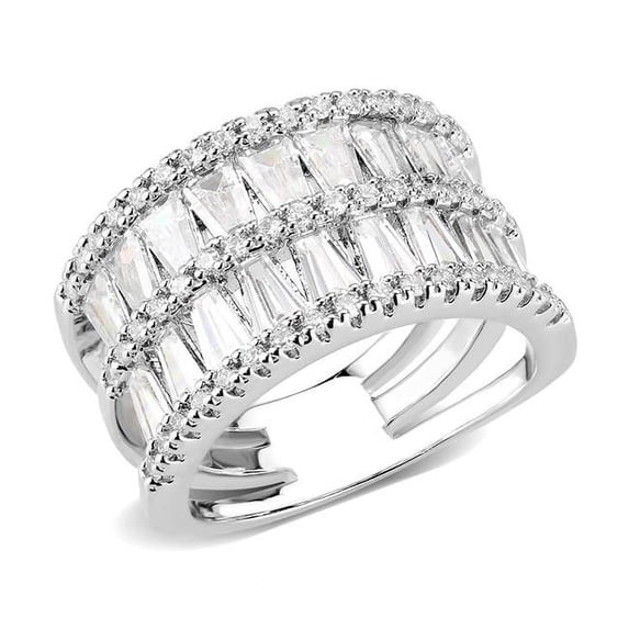 Rhodium Brass Ring with AAA Grade CZ, Clear - Size 8