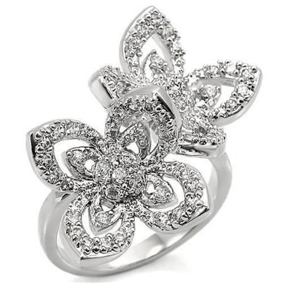 Rhodium Brass Ring with AAA Grade CZ, Clear - Size 9
