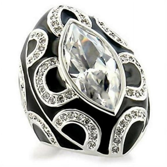 Rhodium Brass Ring with AAA Grade CZ, Clear - Size 9