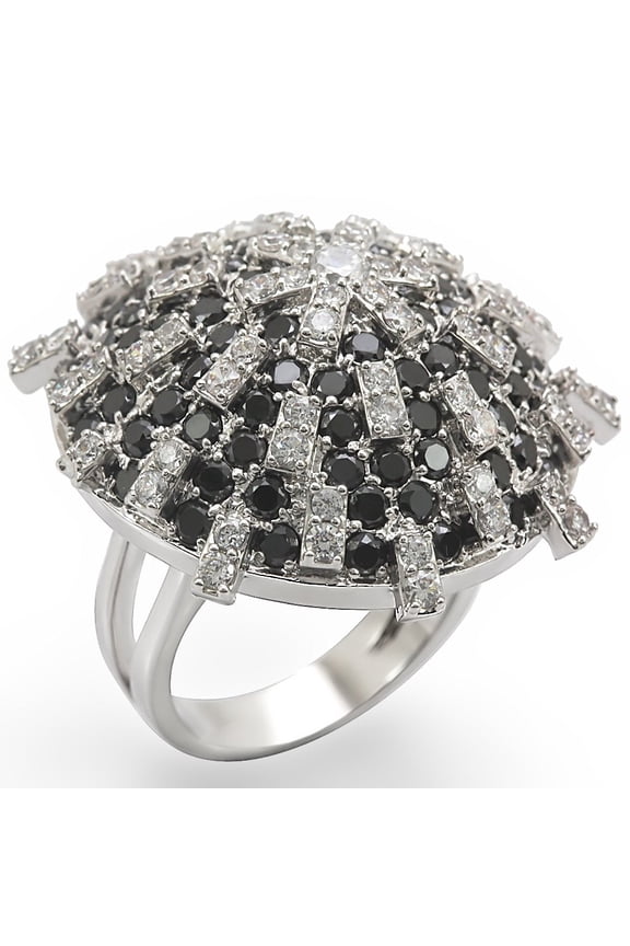 Rhodium Brass Ring with AAA Grade CZ in Black Diamond for Women Style 1W029