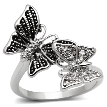 Rhodium Brass Ring with AAA Grade CZ in Clear for Women Animals Theme Clear Stone Color Style 3W214 Size 10