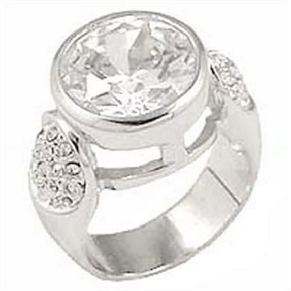 Rhodium Brass Ring with AAA Grade CZ in Clear for Women Clear Stone Color Style 0G415 Size 6