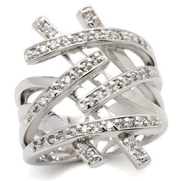 Rhodium Brass Ring with AAA Grade CZ in Clear for Women Clear Stone Color Style 0W061 Size 5
