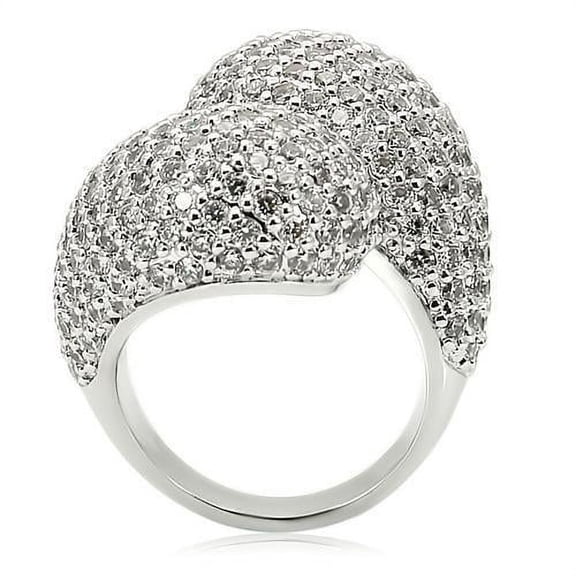 Rhodium Brass Ring with AAA Grade CZ in Clear for Women Clear Stone Color Style 0W216 Size 5