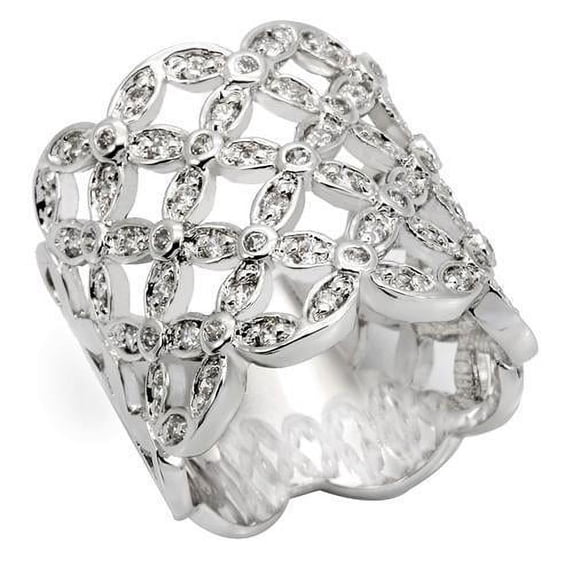 Rhodium Brass Ring with AAA Grade CZ in Clear for Women Clear Stone Color Style 0W267 Size 6