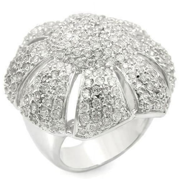 Rhodium Brass Ring with AAA Grade CZ in Clear for Women Clear Stone Color Style 0W349 Size 5